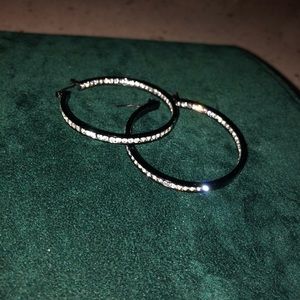 Black faux diamond hoop earrings